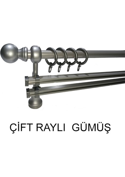 Klasik Ahşap Rustik Perde Askısı Çift Raylı 28 Mm Metal Borulu