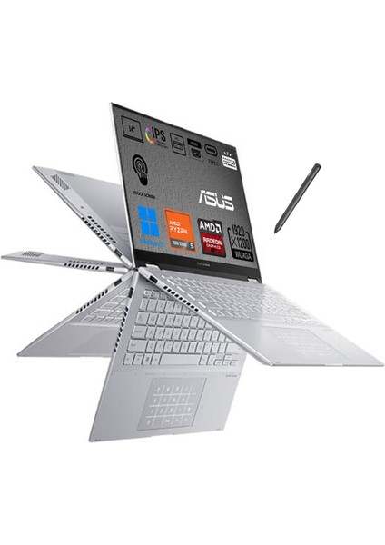 Vivobook S 14 Flip TN3402YA-LZ318W Ryzen 5 7430U 16GB 1tb SSD 14" Wuxga IPS (Dokunmatik Ekran) Windows 11 Home Bilgisayar + Asus Laptop Çanta