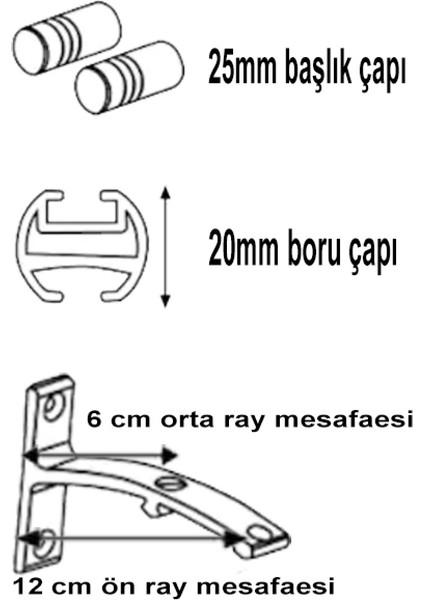 20 Mm Kornişli Dekoratif Alüminyum Çift Raylı Rustik Perde Askısı