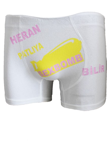 Bomb Beyaz Baskılı Erkek Boxer
