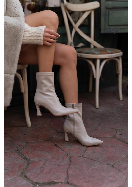 Bej Kadın Ince Topuklu Bilek Bot indirimleri