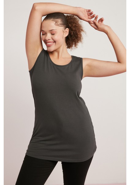 Natali Kadın Vücudu Tamamen Saran Kalın Askılı Kolsuz Uzun Büyük Beden Antrasit Büyük Beden Body fiyatları