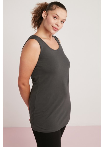 Natali Kadın Vücudu Tamamen Saran Kalın Askılı Kolsuz Uzun Büyük Beden Antrasit Büyük Beden Body fırsatları