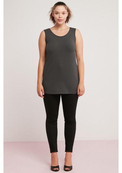 Natali Kadın Vücudu Tamamen Saran Kalın Askılı Kolsuz Uzun Büyük Beden Antrasit Büyük Beden Body indirimleri