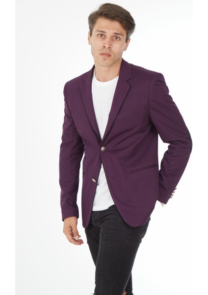 G-158 Dar Kalıp Örme Kumaş Füme Erkek Blazer Ceket