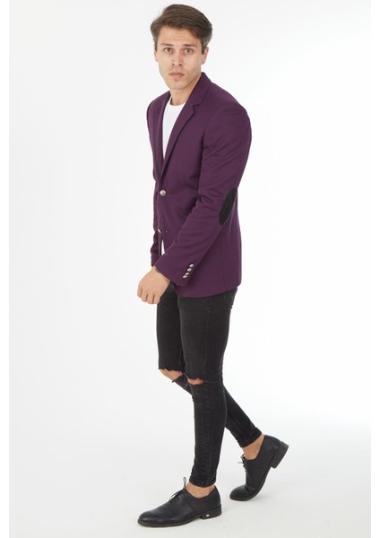 G-158 Dar Kalıp Örme Kumaş Füme Erkek Blazer Ceket