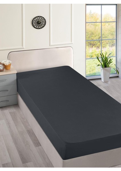 Cotton Collection Ranforce Tek Kişilik Çarşaf Düzboya Antrasit