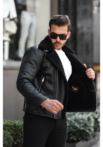 Erkek Napa Deri Çapraz Fermuarlı Içi Full Kürklü Yüksek Kalite Slim Fit Siyah Mont & Ceket modelleri