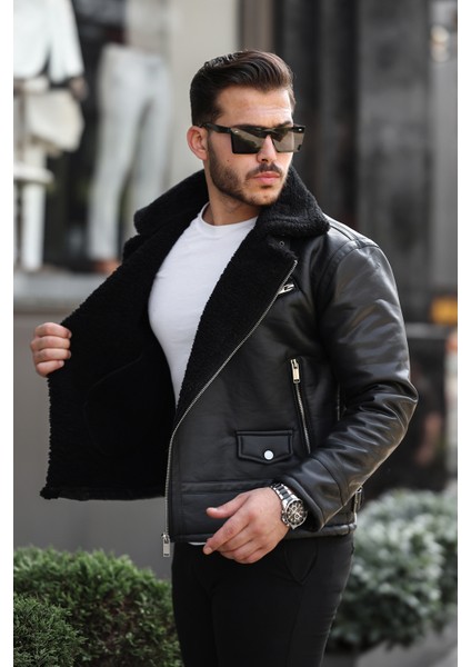Erkek Napa Deri Çapraz Fermuarlı Içi Full Kürklü Yüksek Kalite Slim Fit Siyah Mont & Ceket fiyatları