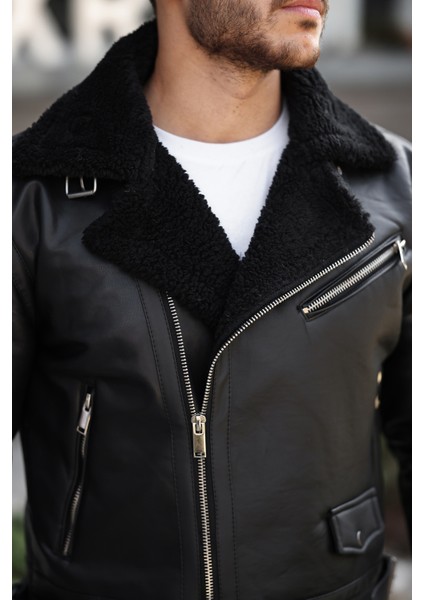 Erkek Napa Deri Çapraz Fermuarlı Içi Full Kürklü Yüksek Kalite Slim Fit Siyah Mont & Ceket fırsatları