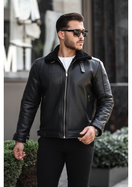 Erkek Napa Deri Içi Full Kürklü Yüksek Kalite Slim Fit Siyah Mont & Ceket modelleri