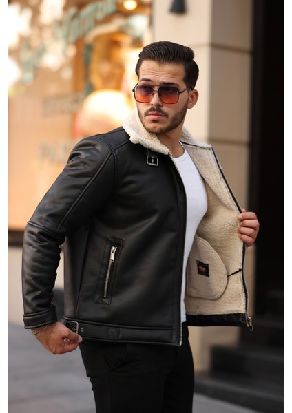 Erkek Napa Deri Içi Full Kürklü Yüksek Kalite Slim Fit Siyah-Krem Mont & Ceket fiyatları