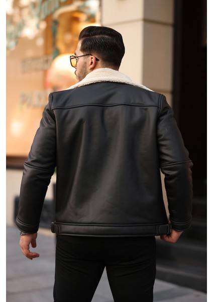 Erkek Napa Deri Içi Full Kürklü Yüksek Kalite Slim Fit Siyah-Krem Mont & Ceket fırsatları