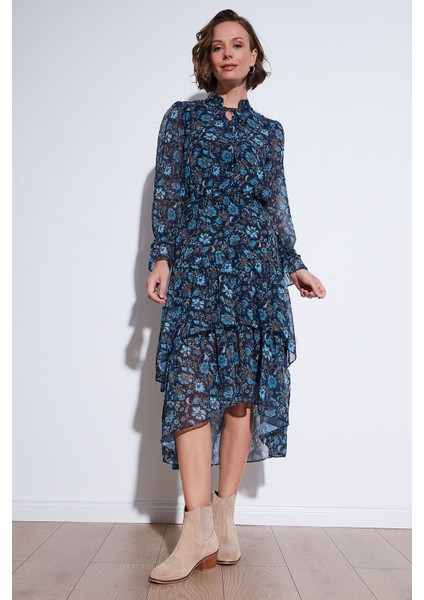 Regular Fit Boyundan Bağlamalı Volanlı Şifon Midi Elbise Kadın Elbise 611EL1450 fiyatları