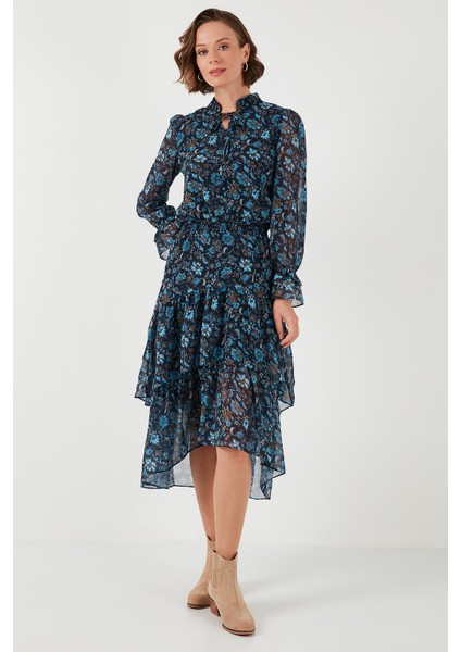 Regular Fit Boyundan Bağlamalı Volanlı Şifon Midi Elbise Kadın Elbise 611EL1450 indirimleri