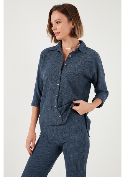 Streç Regular Fit Dokulu Gömlek Bayan Gömlek 5865975 modelleri