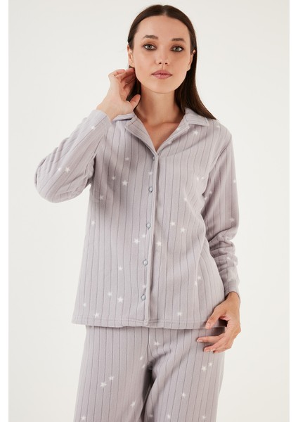 Regular Fit Gömlek Yaka Önden Düğmeli Polar Pijama Takımı Bayan Pijama Takımı 6571009W4 modelleri