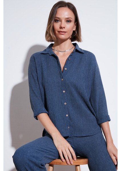 Streç Regular Fit Dokulu Gömlek Bayan Gömlek 5865975