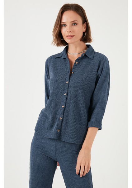 Streç Regular Fit Dokulu Gömlek Bayan Gömlek 5865975 indirimleri