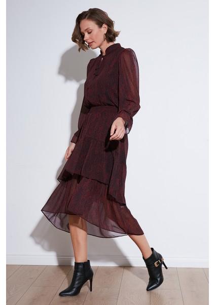 Regular Fit Boyundan Bağlamalı Volanlı Şifon Midi Elbise Kadın Elbise 611EL1449