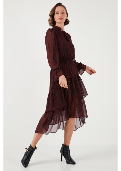 Regular Fit Boyundan Bağlamalı Volanlı Şifon Midi Elbise Kadın Elbise 611EL1449 fırsatları