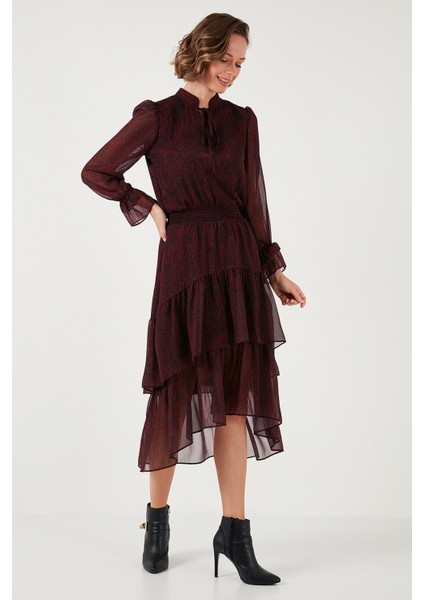 Regular Fit Boyundan Bağlamalı Volanlı Şifon Midi Elbise Kadın Elbise 611EL1449 indirimleri