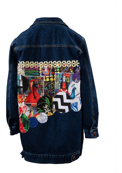Lacivert Patchli Denim Ceket, Kadın Kot Ceket, Tasarım Denim Ceket