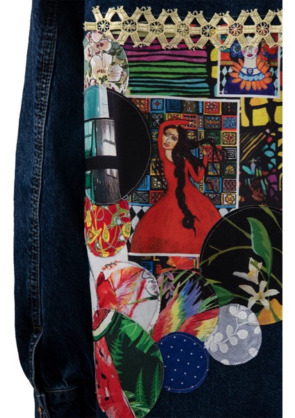 Lacivert Patchli Denim Ceket, Kadın Kot Ceket, Tasarım Denim Ceket modelleri