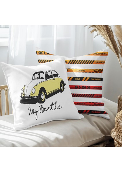 Nostaljik Vosvos Tasarımlı 2'li Yastık Içi ve Kırlent Kılıfı 45CM 113549