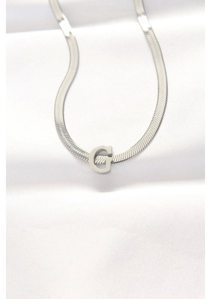 316L Çelik G Harfli Silver Renk Italyan Zincirli Kolye