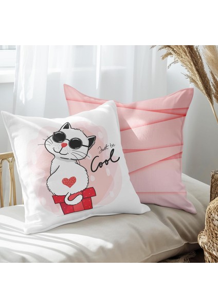 Havalı Kedi Tasarımlı 2'li Yastık Içi ve Kırlent Kılıfı 45CM 113544