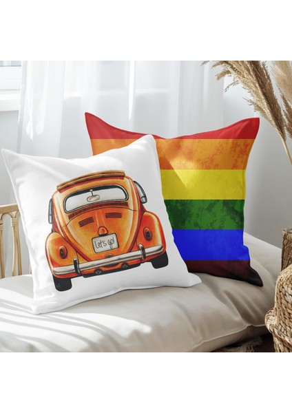 Turuncu Vosvos Tasarımlı 2'li Yastık Içi ve Kırlent Kılıfı 45CM 113458