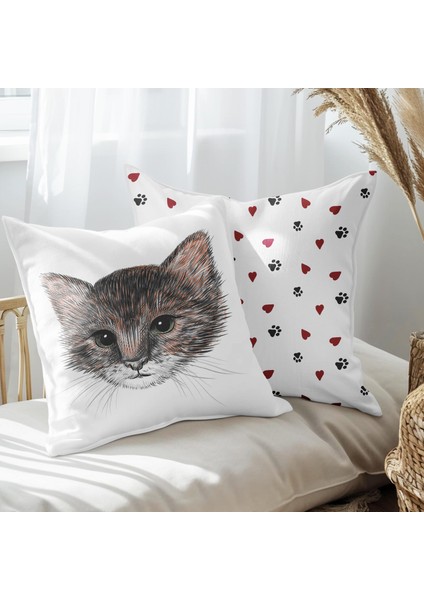 Sevimli Kedi Tasarımlı 2'li Yastık Içi ve Kırlent Kılıfı 45CM 113408