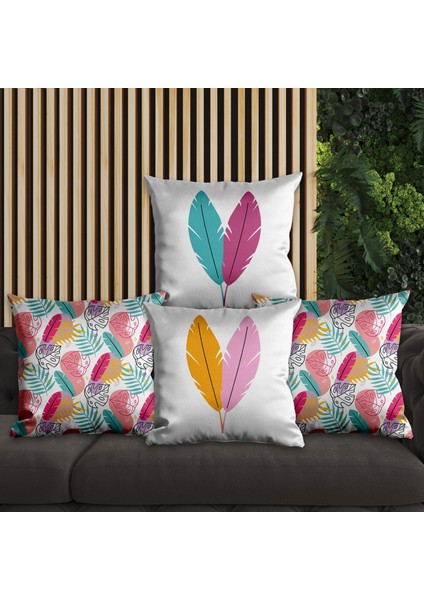 Renkli Tüy Tasarımlı 4'lü Yastık Içi ve Kırlent Kılıfı 45CM 113713