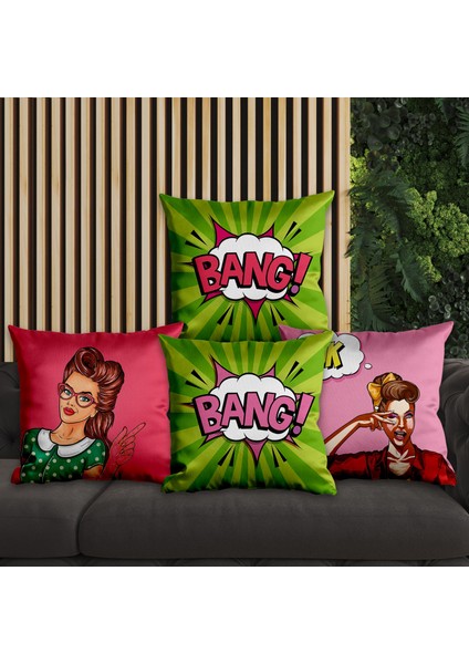 Pop Art Tasarımlı 4'lü Yastık Içi ve Kırlent Kılıfı 45CM 113675