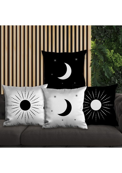 Ay ve Güneş Tasarımlı 4'lü Yastık Içi ve Kırlent Kılıfı 45CM 113777