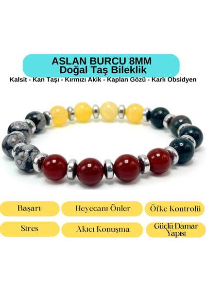 Sertifikalı Aslan Burcu 8mm Doğal Taş Bileklik