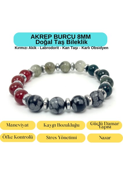 Sertifikalı Akrep Burcu 8mm Doğal Taş Bileklik