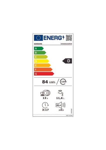 DW60DG550FSRTR D Enerji Sınıfı 5 Programlı Bulaşık Makinesi