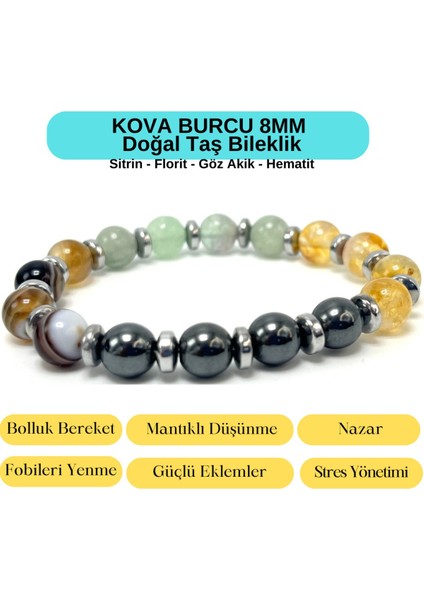 Sertifikalı Kova Burcu 8mm Doğal Taş Bileklik indirimleri