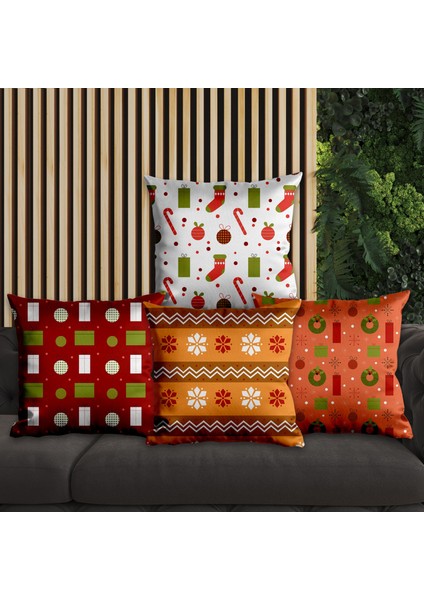 Yeni Yıla Özel Tasarımlı 4'lü Yastık Içi ve Kırlent Kılıfı 45CM 113734