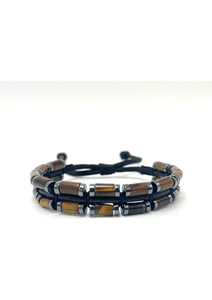 Sertifikalı Kaplan Gözü ve Hematit Makrome Doğal Taş Deri Erkek Bileklik fiyatları