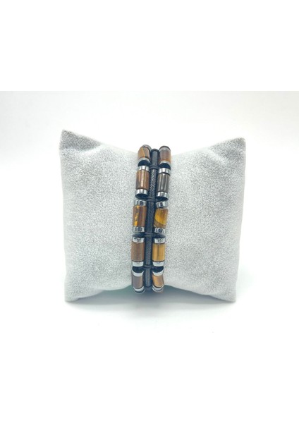 Sertifikalı Kaplan Gözü ve Hematit Makrome Doğal Taş Deri Erkek Bileklik fırsatları