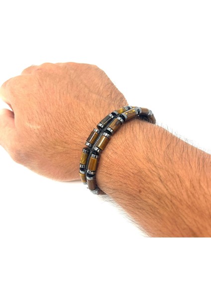 Sertifikalı Kaplan Gözü ve Hematit Makrome Doğal Taş Deri Erkek Bileklik indirimleri