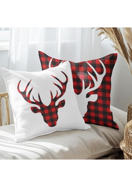 Yeni Yıla Özelekoseli Geyik Tasarımlı 2'li Yastık Içi ve Kırlent Kılıfı 45CM 113602