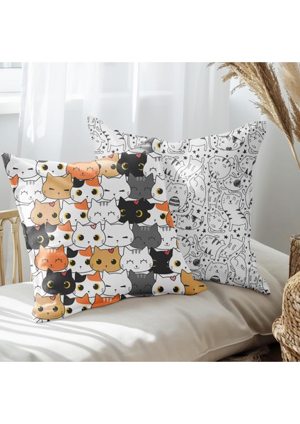 Şirin Kediler Tasarımlı 2'li Yastık Içi ve Kırlent Kılıfı 45CM 113527