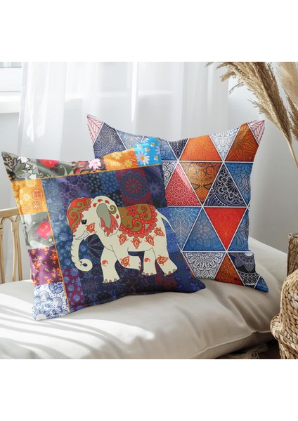 Geleneksel Uğurlu Fil Tasarımlı 2'li Yastık Içi ve Kırlent Kılıfı 45CM 113584