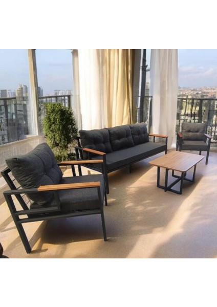 Pi Elize Bahçe ve Balkon Mobilyası Antrasit 3+1+1 Sehpalı