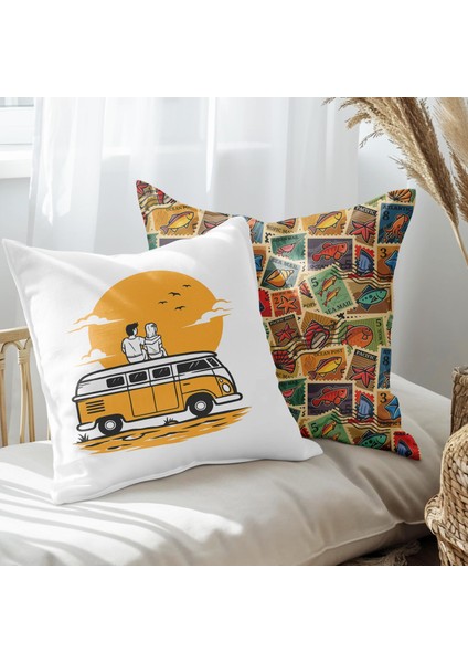 Gezgin Çift Tasarımlı 2'li Yastık Içi ve Kırlent Kılıfı 45CM 113497