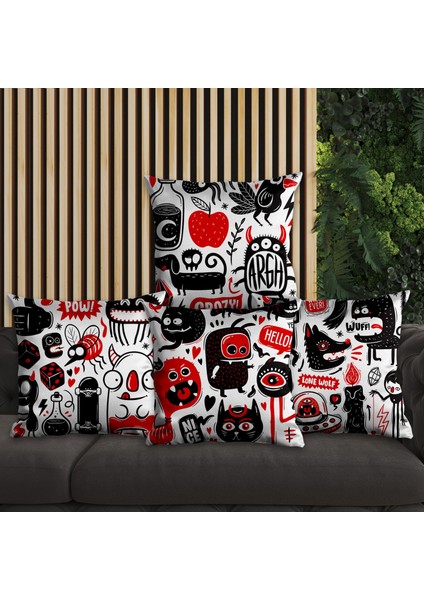Graffiti Tasarımlı 4'lü Yastık Içi ve Kırlent Kılıfı 45CM 113841